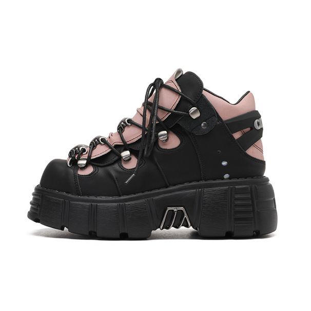 2025 Spring And Autumn New Spanish Punk Contrast Matsuda Thick Sole Round Toe Metal Casual Shoes Women's_vogvips.com