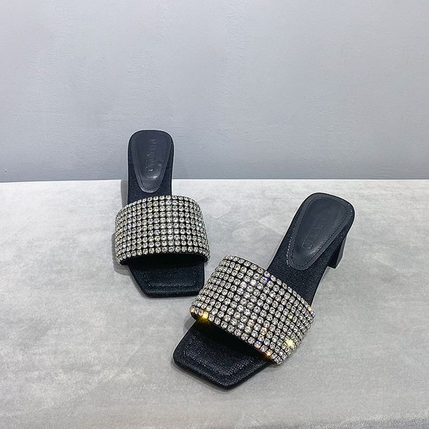 2025 Summer New Rhinestone High Heels For Women, Outdoor Wear, Chunky Heel Sandals, Internet Celebrity Style, One-Strap_vogvips.com