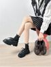Round Head Loafers Women's Platform British Style Small Leather Shoes Lace-up Thick Heel Height-increasing Single Shoes_vogvips.com