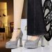 8325 European And American Style Single-strap High-heeled Shoes, Ultra-high Thick Heel, Sequined Shallow Round Toe,_vogvips.com