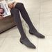 Trendy Winter Flat Long Knitted Wool Women's Shoes Socks Pointed Toe Elastic Chunky Heel Martin Boots_vogvips.com