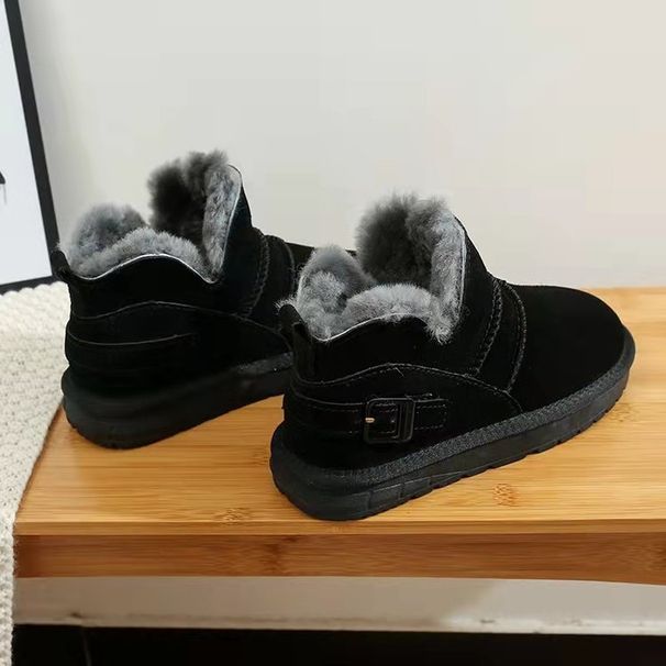 2023 Winter New Casual Thick Sole Leather And Wool Integrated Plush And Warm Snow Cotton Boots_vogvips.com