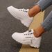 Women's Shoes Large Size 45 Women's Shoes 2025 Spring New Round Toe Lace Up Flat Casual Single Shoes Women's Running Sports Shoes_vogvips.com