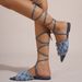 203-98 Cross-border Best-selling Fashion Flat Strap Sandals, Blue Checkered With Tassels, Middle East And Southeast Asia_vogvips.com