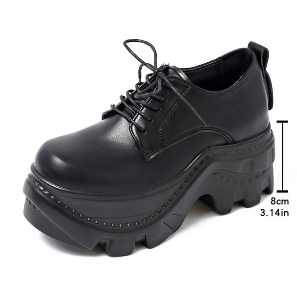 Women's Plus Size Platform Loafers British Style Lace Up Thick Sole Leather Shoes Spring New Style_vogvips.com