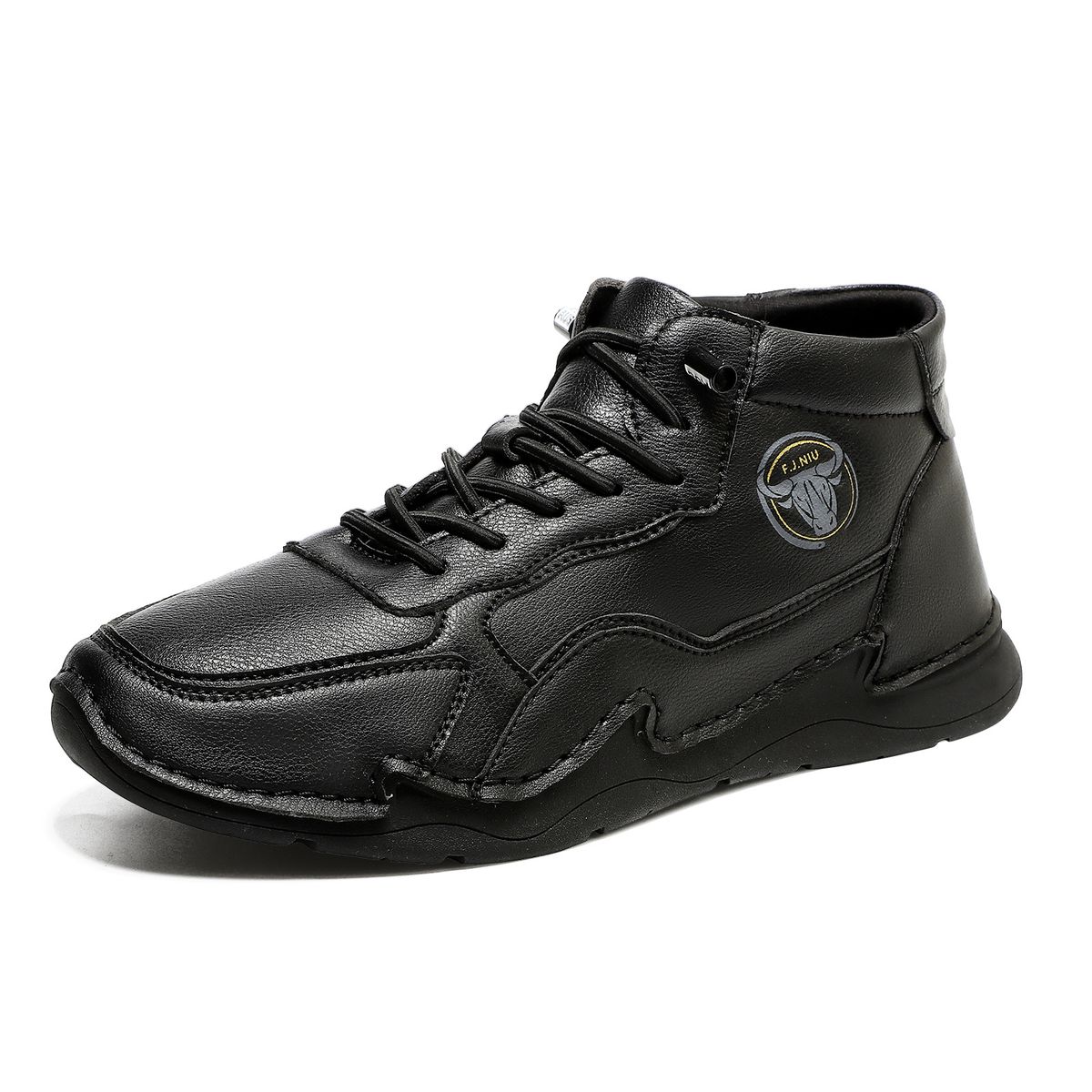 High-Top Outdoor Casual Shoes, Genuine Leather Men's Martin Boots, Wear-Resistant, Anti-Slip, Large Size Men's Shoes_vogvips.com