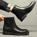 Leather Zipper Boots Men's High Top Square Martin Boots Men's Shoes Chelsea Boots Flat Bottom_vogvips.com