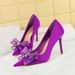 High Heels Stiletto Satin Light Mouth Pointed Rhinestone Lace Bow Single Shoes_vogvips.com