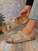 Men's Casual Simple Buckle Adjustable Set With Suede Upper Wood Grain Soft-Soled Slippers_vogvips.com