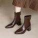 Women's Chunky Heel Ankle Boots 2025 Winter Women's Shoes Pointed Toe Mid-Heel Slim Boots French Style Brown Women's Mid-Calf Boot_vogvips.com