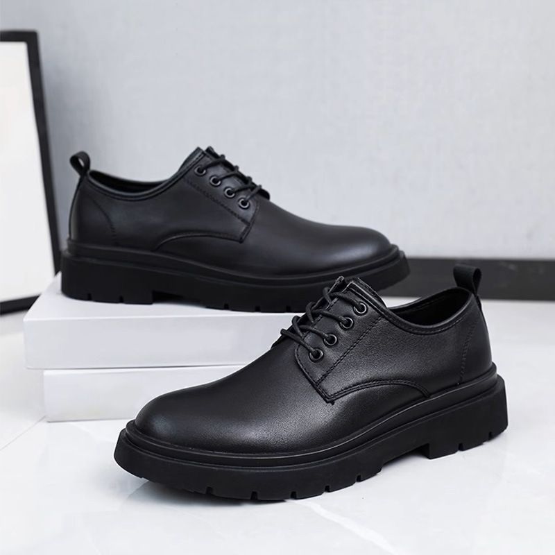 European Warm Series Men's Low-Top Height-Increasing Martin Boots British Style Round Toe Chunky Black Work Thick-Soled Casual Leather Shoes_vogvips.com