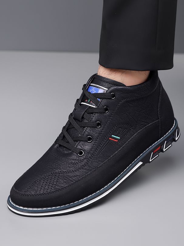 Men's Leather Casual Shoes Comfortable Breathable Soft Leather Upper Lace-Up Mid Top Sneakers For Versatile Wear_vogvips.com