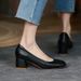 Elegant Pointed Toe For Women Low Block Heel Work Shoes Classic Slip On Office Pumps With Soft Leather Lining_vogvips.com