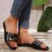 Women's Fashionable Slippers With Metal Buckles Round Toe Flat Sandals Versatile Solid Color Decoration_vogvips.com