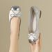 2025 New Women's Flats Silver Flat Shoes With Bowknot, Shallow Square Toe, Casual Veatile Soft Sole Two-Way Wear_vogvips.com