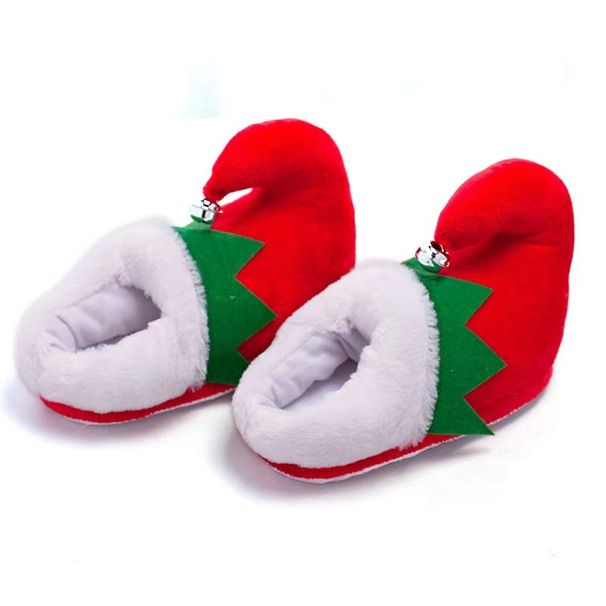 Home Bell Christmas Clown Hat Plush One-Word Wooden Autumn Winter Women's Cloth Sole Warm Slippers_vogvips.com