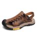 Men's Beach Shoes Summer Hollow Breathable Leather Sandals Men Outdoor Dual-Wear Non-Slip Slippers Large Size_vogvips.com