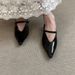 French Style Hidden Wedge Half Slippers For Women, One-Word Buckle Patent Leather Pointed Toe Single Shoes, Versatile_vogvips.com