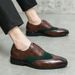Euro Step Men's Leather Square Toe Patchwork British Business Work Formal New Brogue Carved Groom Shoes_vogvips.com