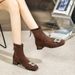 2025 New Style Brown Suede Short Boots For Women With Rhinestone Square Buckle Low Heel Spring And Autumn Mid-Calf Boots_vogvips.com