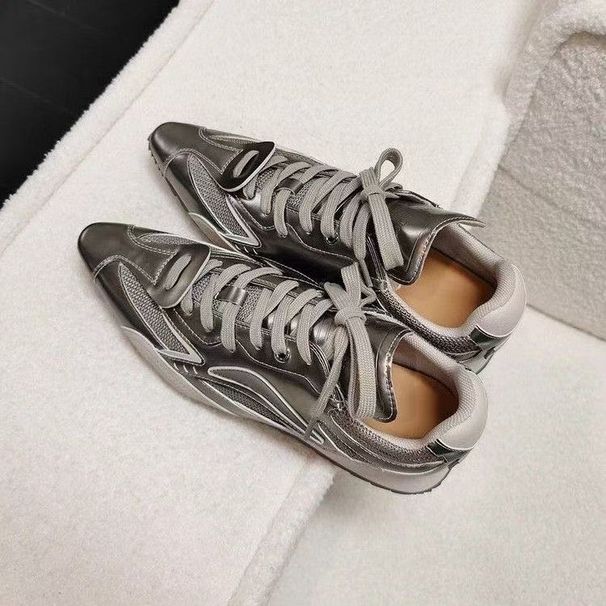2026 New Versatile Pointed Toe Silver Women's Sneakers With Internal Height Increase, Boxing German Training Shoes,_vogvips.com