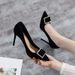 2025 New Women's High Heels, Black Stiletto Pointed Toe, Sexy Elegant French Style, Suede Spring And Autumn Single Shoes_vogvips.com