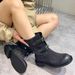 Sheepskin Version ~ Distressed Belt Buckle Western Cowboy Slimming Short Women's Melad Martin Motorcycle Boots_vogvips.com