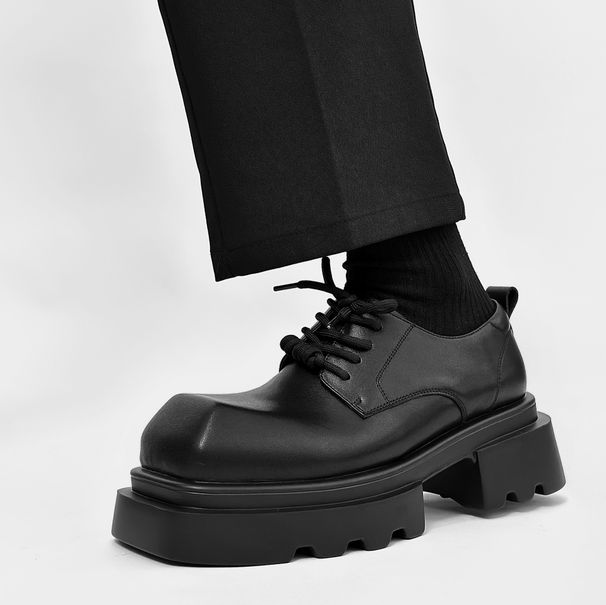 Cleanfit Derby Square Toe Men's 2024 New British Style Thick Sole Height Increasing Wedding Groom Shoes_vogvips.com