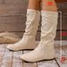 Winter High Boots For Women Pleated Suede Slim Fit Side Zipper Retro Round Toe Plus Size 43_vogvips.com