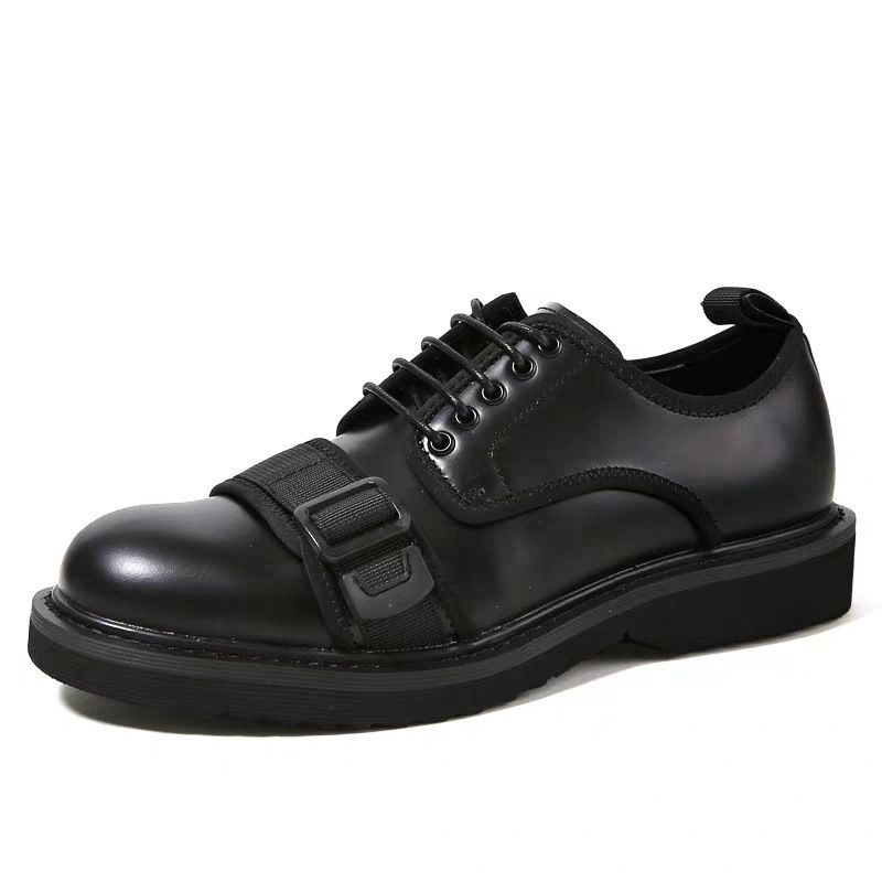 ShoeVault Beijiang Wolf Buckle Matte Leather British Style Lace-up Ins Trend Sole Men's Trendy Four Seasons Derby Shoes_vogvips.com