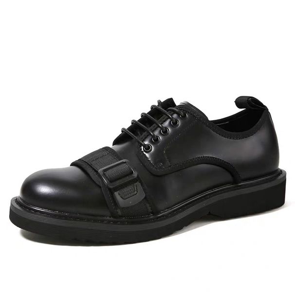 ShoeVault Beijiang Wolf Buckle Matte Leather British Style Lace-up Ins Trend Sole Men's Trendy Four Seasons Derby Shoes_vogvips.com