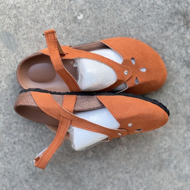 New Women's Shoes For Spring, Plus Size Round Toe Frosted Suede Flat Heel Solid Color Buckle Back Empty Casual_vogvips.com