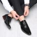 New Pointed Hairstylist Trendy Small Leather Glossy Stone Pattern British Korean Style Men's Shoes_vogvips.com