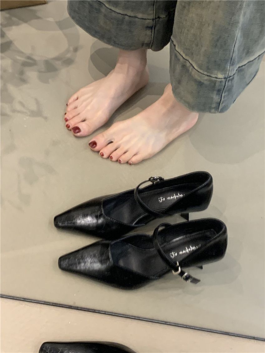 Women's High Heels 2025 Spring French Style Elegant Pointed Toe Shallow Mouth Stiletto Mary Jane Commuter Shoes_vogvips.com