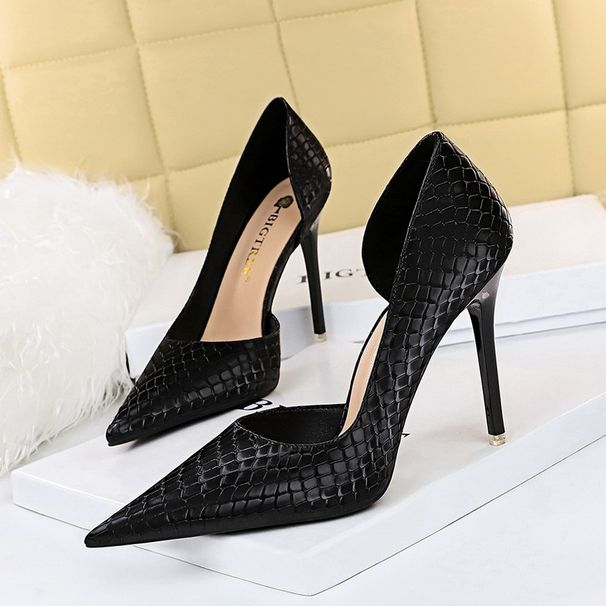 1363-5 European And American Sexy Nightclub Slimming Stiletto Ultra Shallow Side Hollow High Heels Retro Snake Pattern_vogvips.com
