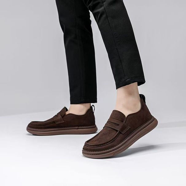 Suitable For All Seasons Crooked For Men 2025 Spring New Versatile Business Casual Genuine Leather Men's Shoes Thick Sole Loafers_vogvips.com