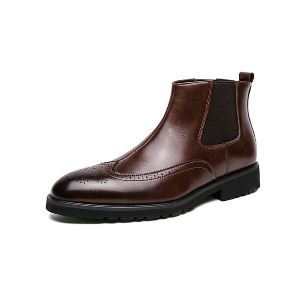 Men's Stylish Chelsea Boots With Distressed Finish - High Top Lace-Up Leather Boots For Outdoor & Casual Wear (Sizes 38-46, Black/Brown)_vogvips.com
