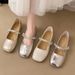Pearl Word With Velcro Temperament Mary Jane Shoes Children Versatile Flat Heel Shallow Mouth Single Shoes_vogvips.com