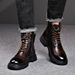 European Warm Series Men's Martin Winter Fleece Lined Warm Thickened Wool Cotton Brown High-top Leather Shoes Workwear Motorcycle Boots_vogvips.com