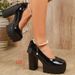 Large Size Platform High-heeled Single Shoes Women's 2026 New High-heeled Thick-heeled Shoes Fashion Pearl Chain Women's Shoes_vogvips.com