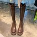Grape Mom Style V-Cut Long For Women, Autumn And Winter, Fleece-Lined, Round Toe, Chunky Heel, Mid-Calf, High Boots,_vogvips.com