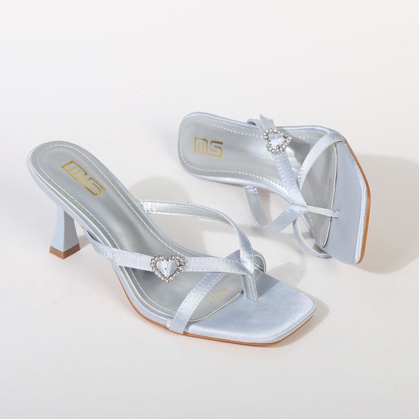 Elegant Heart Buckle Strap Kitten Heel Sandals - Square Toe Satin Summer Slides For Women (Black/Silver/Pink)_vogvips.com