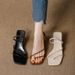 French Style Strap Square High Sandals Thin 2026 New Summer Soft Leather Toe Clip Elegant Kitten Heel Slippers_vogvips.com