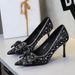2623-AH99 French-style Sequin Beaded High-heeled Pointed-toe Shallow Bow Rhinestone Stiletto Slip-on Women's Shoes_vogvips.com