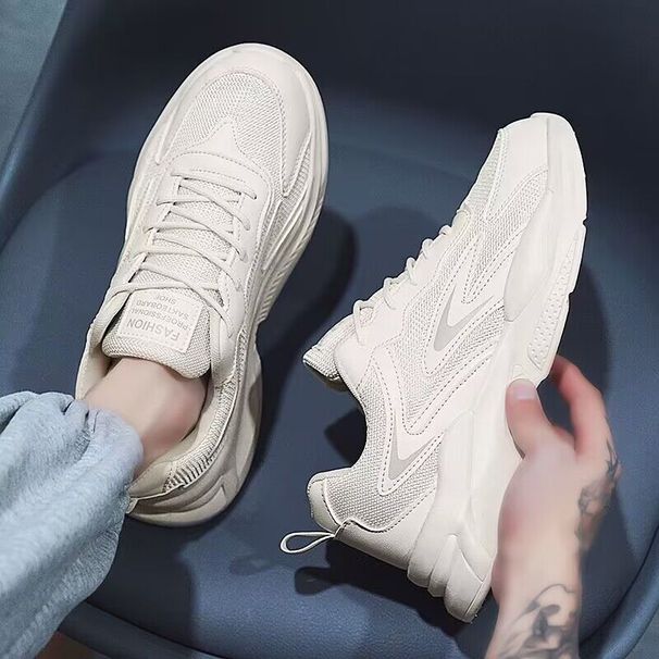 Men's Shoes Summer New Breathable Mesh Shoes Men's Sports Shoes Korean Version Versatile White Shoes Thickness Running Casual Shoes_vogvips.com