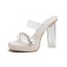 MTX Transparent Heels For Women, Summer New Waterproof Platform One-Strap Super High Slippers, Crystal Chunky Heel Women's_vogvips.com