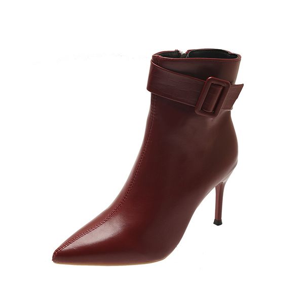 Winter Fashion High Heel Ankle Boots For Women Pointed Toe Belt Buckle Stiletto Heel Side Zipper Plus Size European American Style_vogvips.com