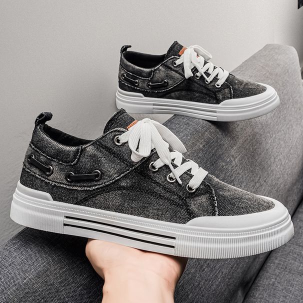 Men's Washed Denim Casual Skate Sneakers Breathable Non Slip Lace Up Platform Shoes_vogvips.com