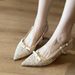 Lace Hollow High Heels For Women 2026 Summer New French Style Single Strap Stiletto Pointed Toe Bow Backless Sandals_vogvips.com