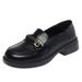 Drop-shipping Round-toe Soft Loafers, Slip-on Chunky Heel Women's Versatile British Style Small Leather Shoes, Deep-cut_vogvips.com